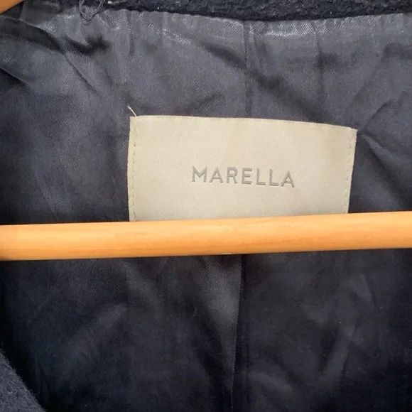 Marella Navy Virgin Wool Coat Missing Belt Minimalist Italian size 4 mid length